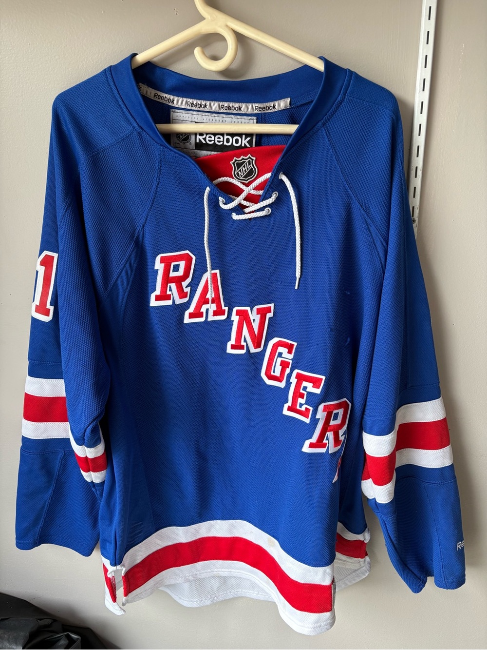 Reebok Number 61-Rick Blue Rangers Hockey Jersey with Red & White Accents